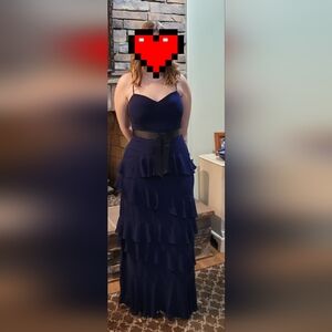 Lulu's Blue Tiered Ruffle Formal Long Dress Gown Prom Wedding Guest Homecoming